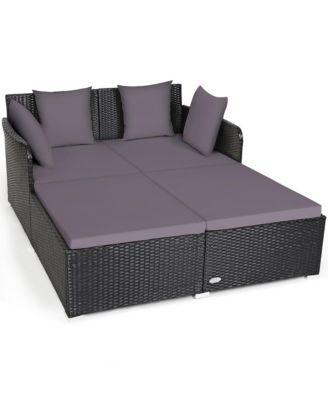 Rattan Patio Daybed Loveseat Sofa Yard Outdoor w/ Cushions Pillows