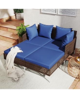 Outdoor Rattan Double Daybed Wicker Chaise Lounge
