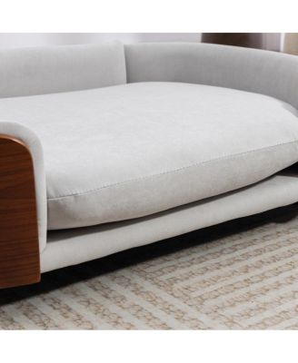 Dog Sofa Bed with Velvet Cushion and Wood Legs