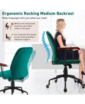 Velvet Home Office Chair with Wooden Armrests