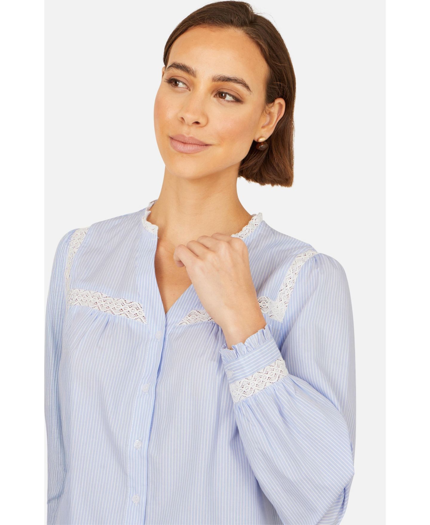 Женская рубашка Yumi Stripe With Lace Detail, цвет: Синий — фото 4