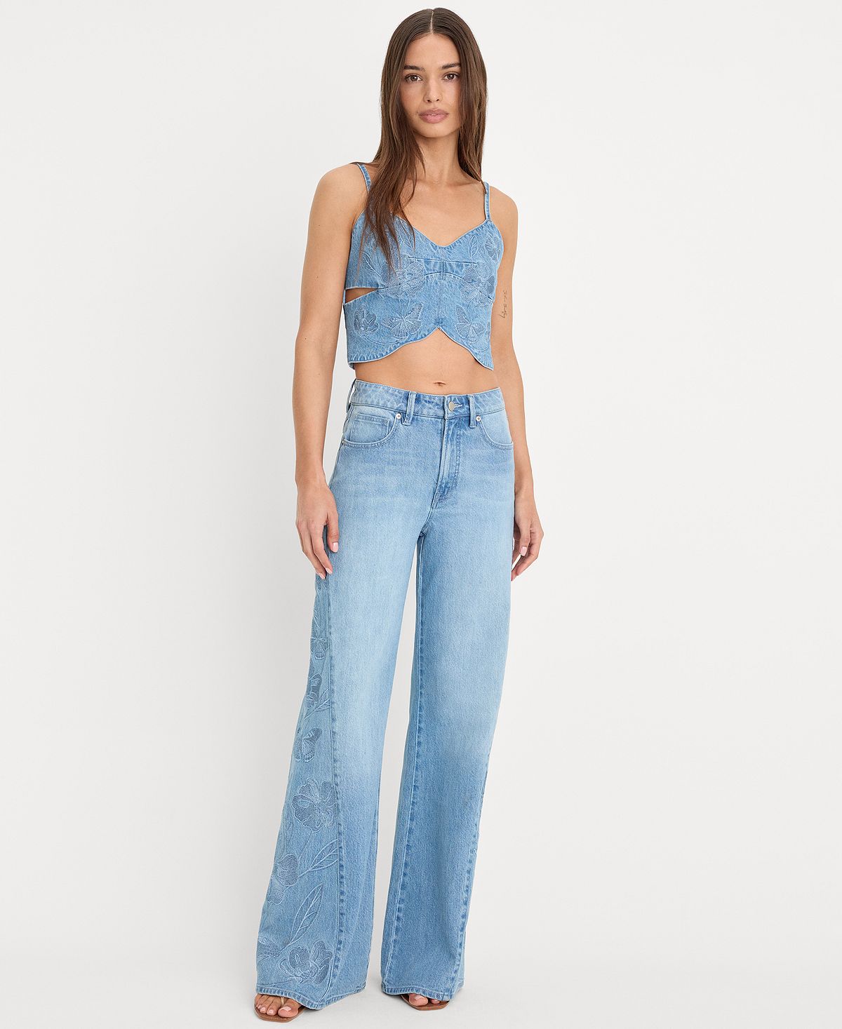 Good American Women's Dolly Joleans High-Rise Wide-Leg Embroidered Jeans view 1 — MAYCSS fashion products