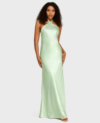 Juniors' Halter Back Neck Drape Tie Gown