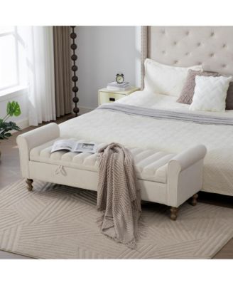 65.55" Modern Upholstered Storage Bench with Rolled Armrests and Rubberwood Legs, Napped Fabric Daybed for Living Room, Bedroom, Entryway