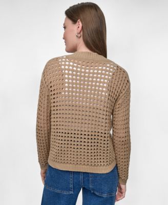 Petite Open-Stitch Cardigan Sweater