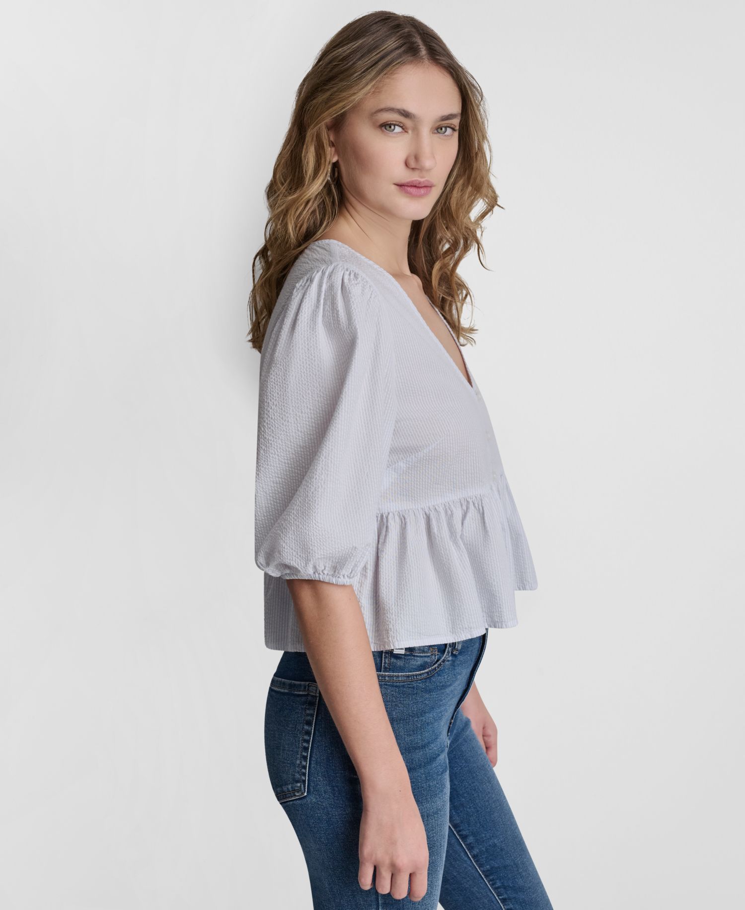 Petite Puff-Sleeve V-Neck Top