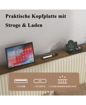 Metal Platform Bed Beige Charging Station 2 USB Ports Noise Free No Box Spring Needed