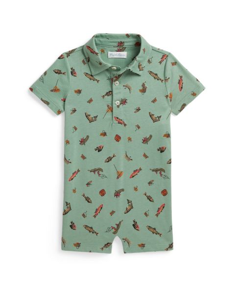 Детский короткий полукомбинезон-поло Polo Ralph Lauren с принтом рыбалки для малыша, цвет: Mini Fishing Trip