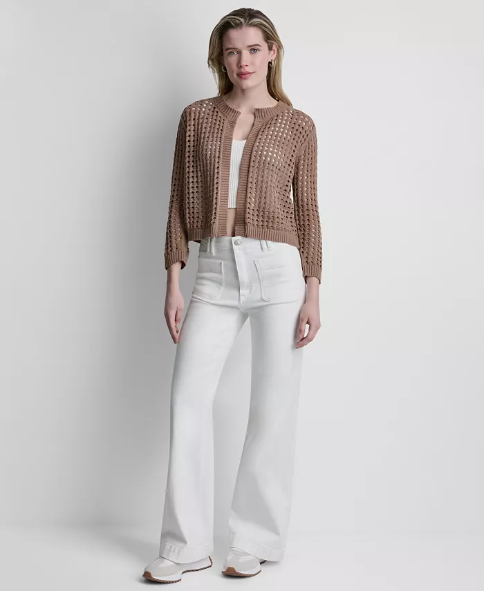 Women's Open-Stitch Drop-Shoulder Cardigan Sweater - thumbnail 2