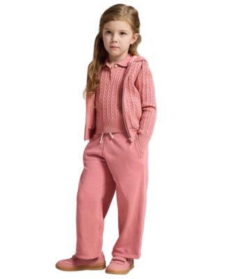 Girls' 2-6X Mini-Cable Two-Button Placket Polo Sweater