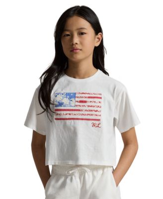 Girls' 7-16 Floral Flag Crewneck Jersey Boxy T-Shirt