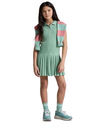 Girls' 7-16 Mini-Cable Polo Collar Dress