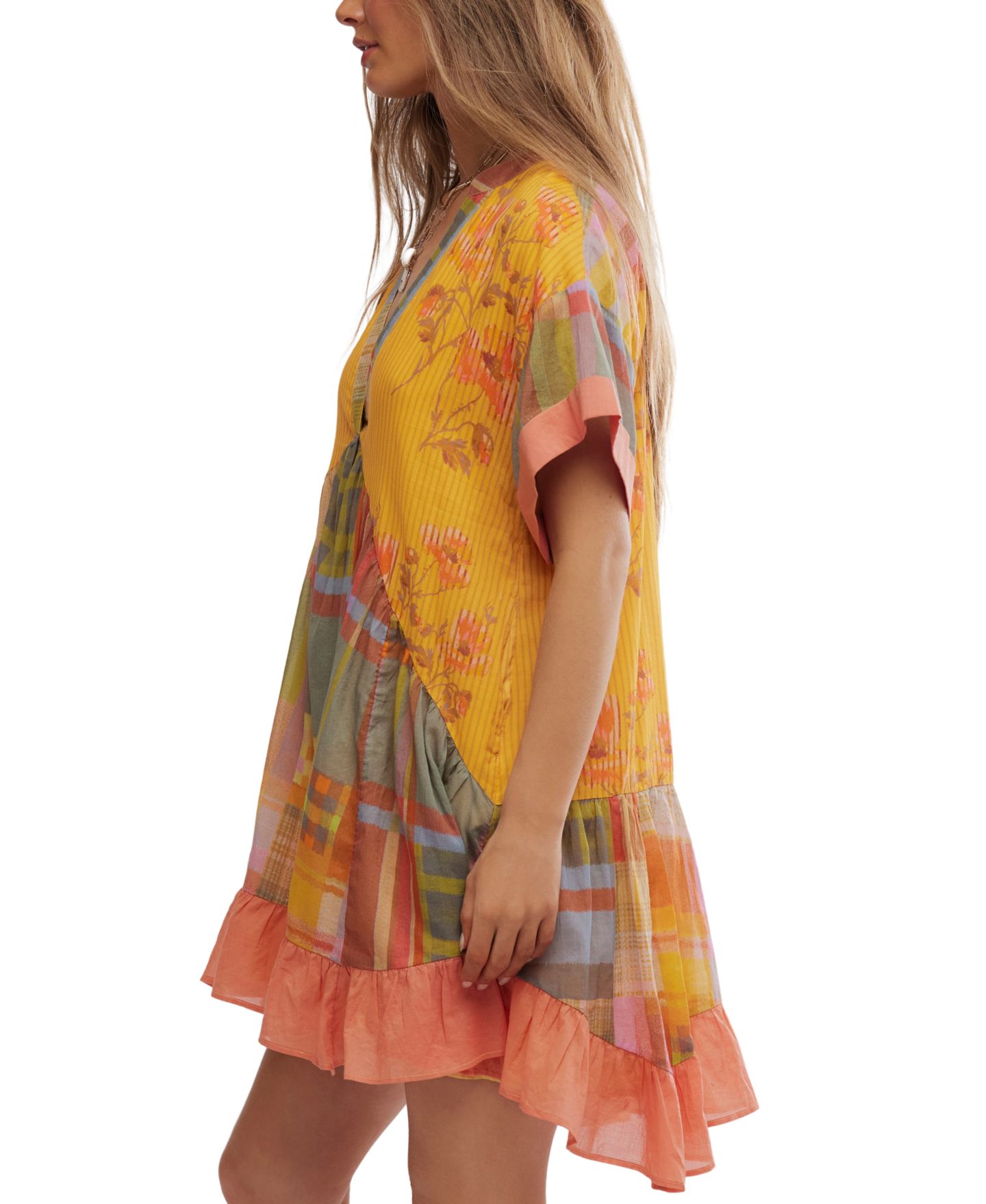Женское платье Free People Agnes Printed V-Neck Cotton Oversized Dress, цвет: Комбинированный — фото 4