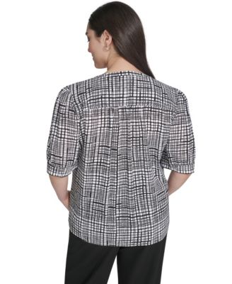 Plus Size Printed Short-Sleeve Button-Down Blouse