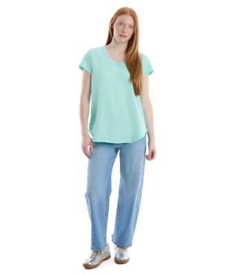 Women's Short Sleeve Shrunken V-Neck Shirttail Tee