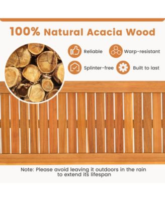 Set of 2 Acacia wood outdoor bench with slatted seat for garden