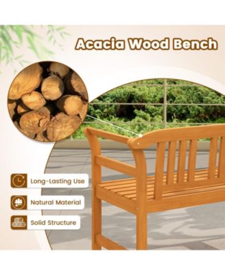 Acacia Wood 2-Person Patio Loveseat with Backrest and Armrests