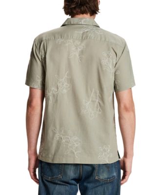 Men's Short-Sleeve Linen-Cotton Embroidered Floral Shirt