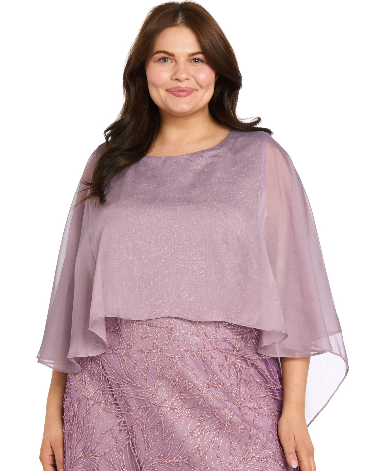 Petite Glitter Sheer Capelet Overlay Dress