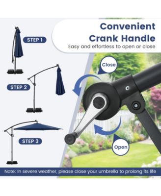 10 ft Solar Offset Hanging Umbrella with Base and LED Lights