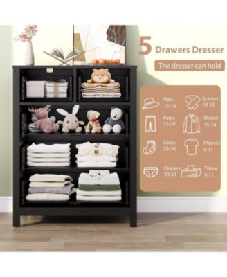 5 Drawer Dresser Modern Tall Wooden Storage Chest Organizer