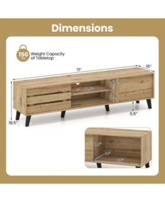 Mid Century Modern TV Stand for 80 in TVs with Sliding Doors