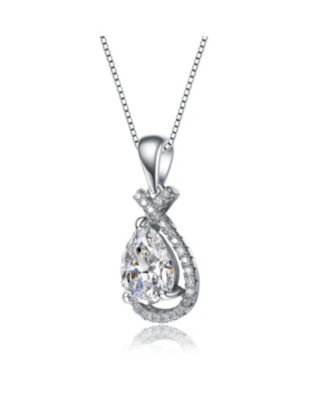Genevive White Gold Plated CZ Rain Droplet Love Knot Pendant Necklace
