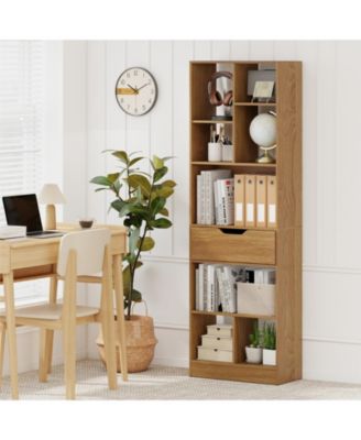 61 Inch Bookcase with Drawer and 8 Storage Compartments