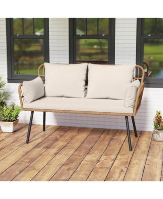 Outdoor Rattan Two Seat Chair with Cushions and Metal Legs