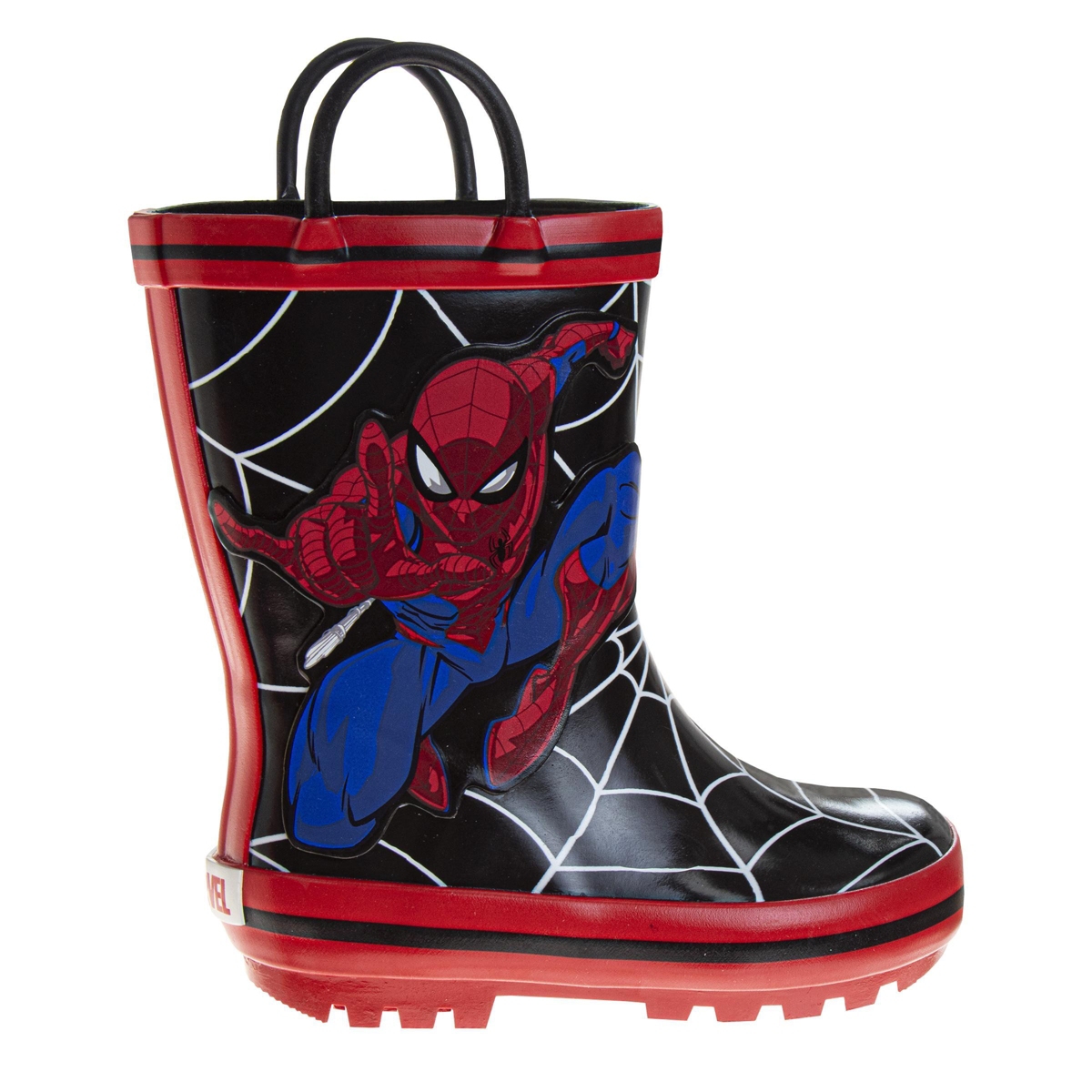 Spider-Man Big Boys Marvel Spiderman Loops Rainboots Easy PullOn Waterproof Puddle Jumper Fun Superhero Design