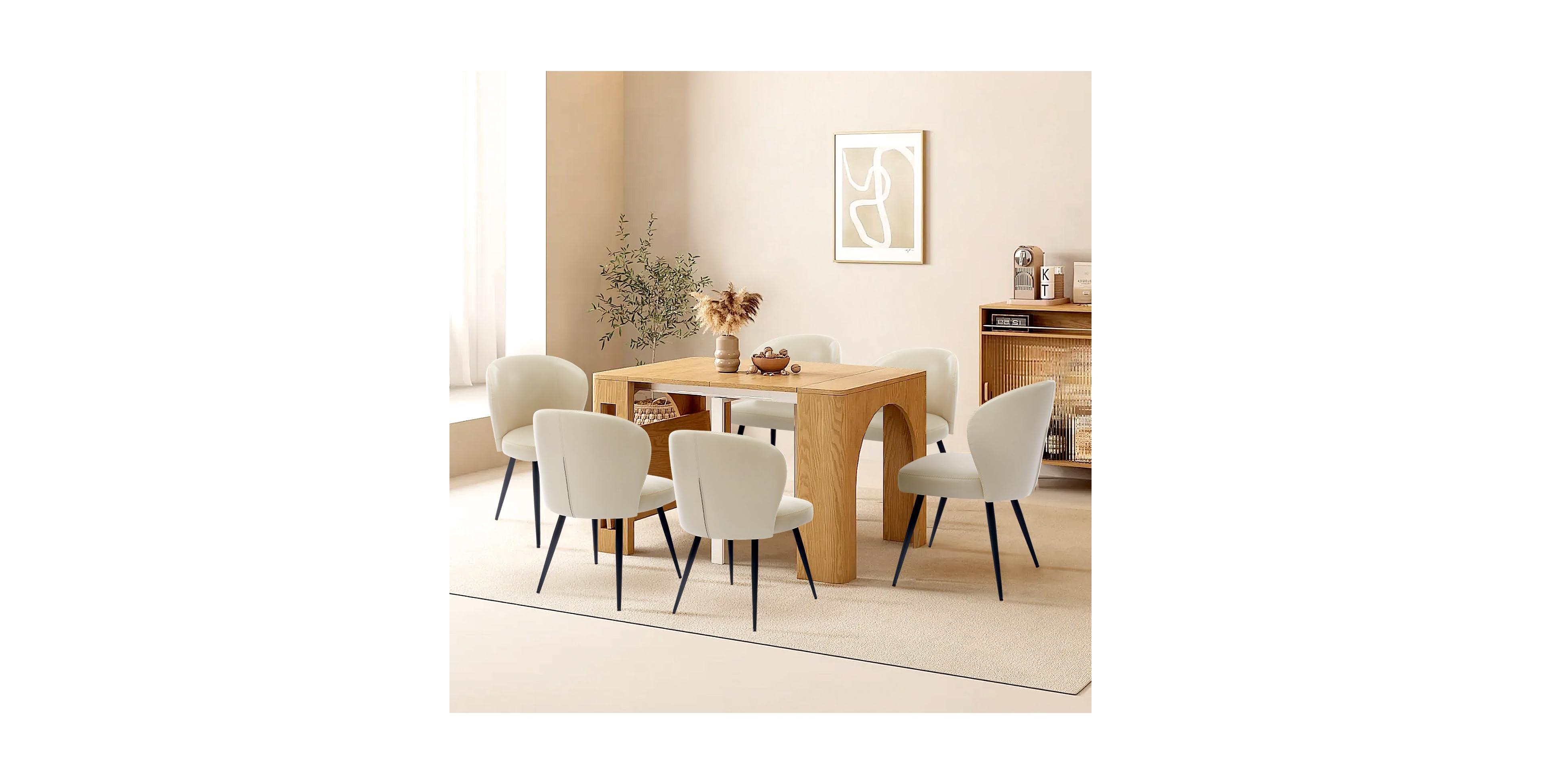 gaomon Set of 6 Pu Leather Upholstered Accent Dining Chairs with Curved Backrest and Sturdy Steel Legs