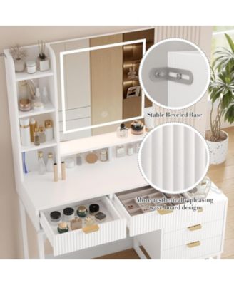 Makeup Vanity Set with LED Mirror Drawers Modes