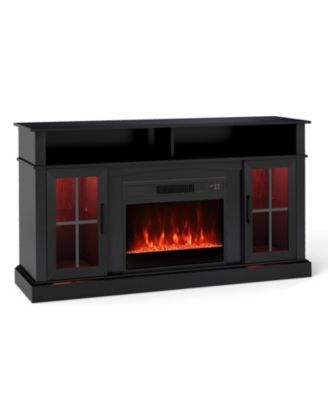 58 in Fireplace TV Stand with LED Lights and Glass Doors