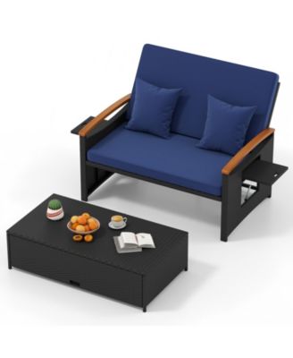 Outdoor Wicker Daybed with Folding Panels and Storage Ottoman