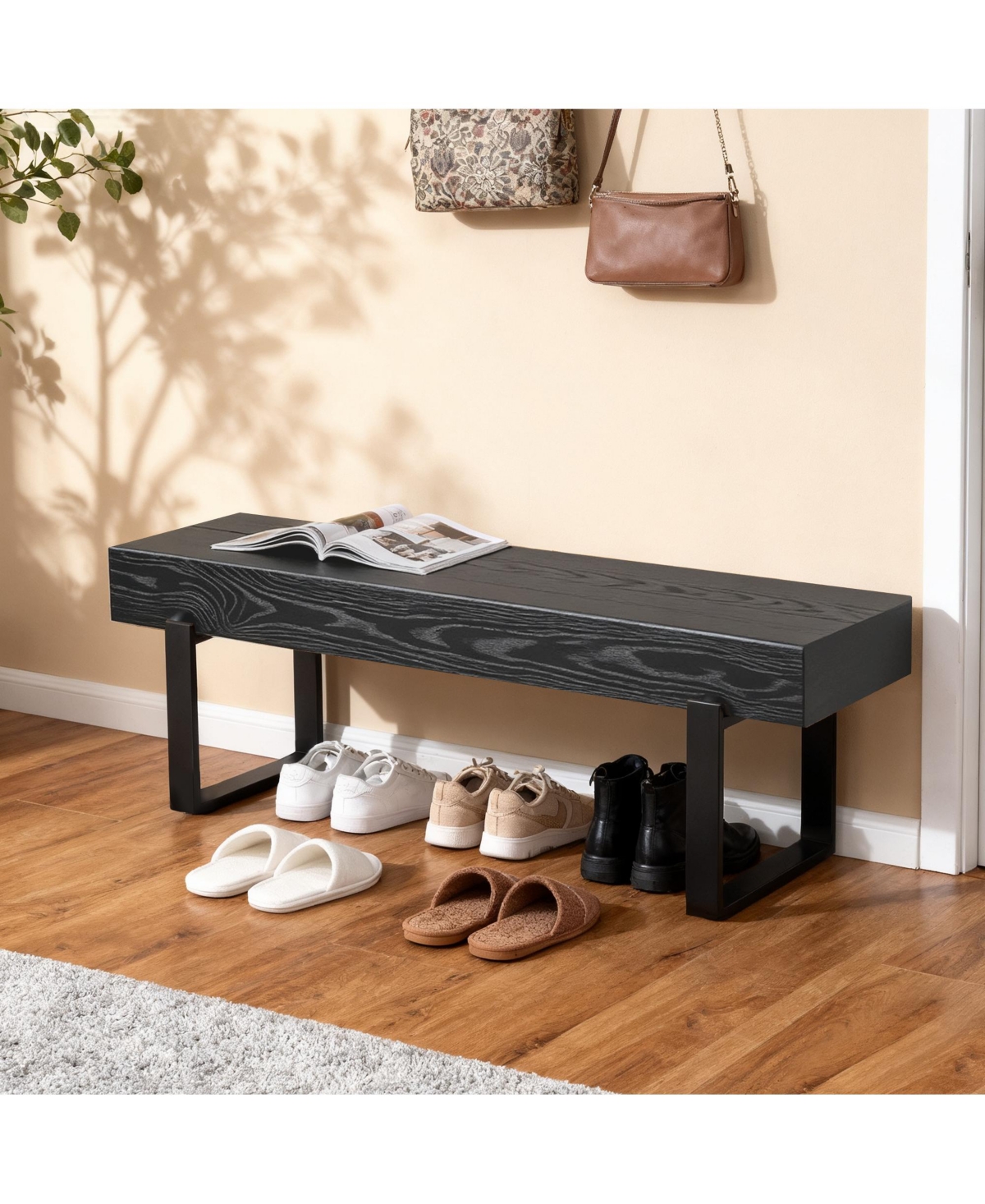 Rainsken Wooden Ottoman Bench, Farmhouse Bench for Living Room, Entryway Benches, Kitchen Table Bench