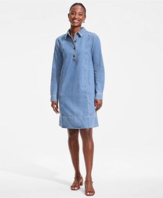 Women's Light Weight Denim Popover At the Knee Dress