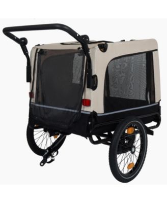 Extra Large 2-in-1 Bike Trailer and Push Cart for Pets with Detachable Hitch, Beige