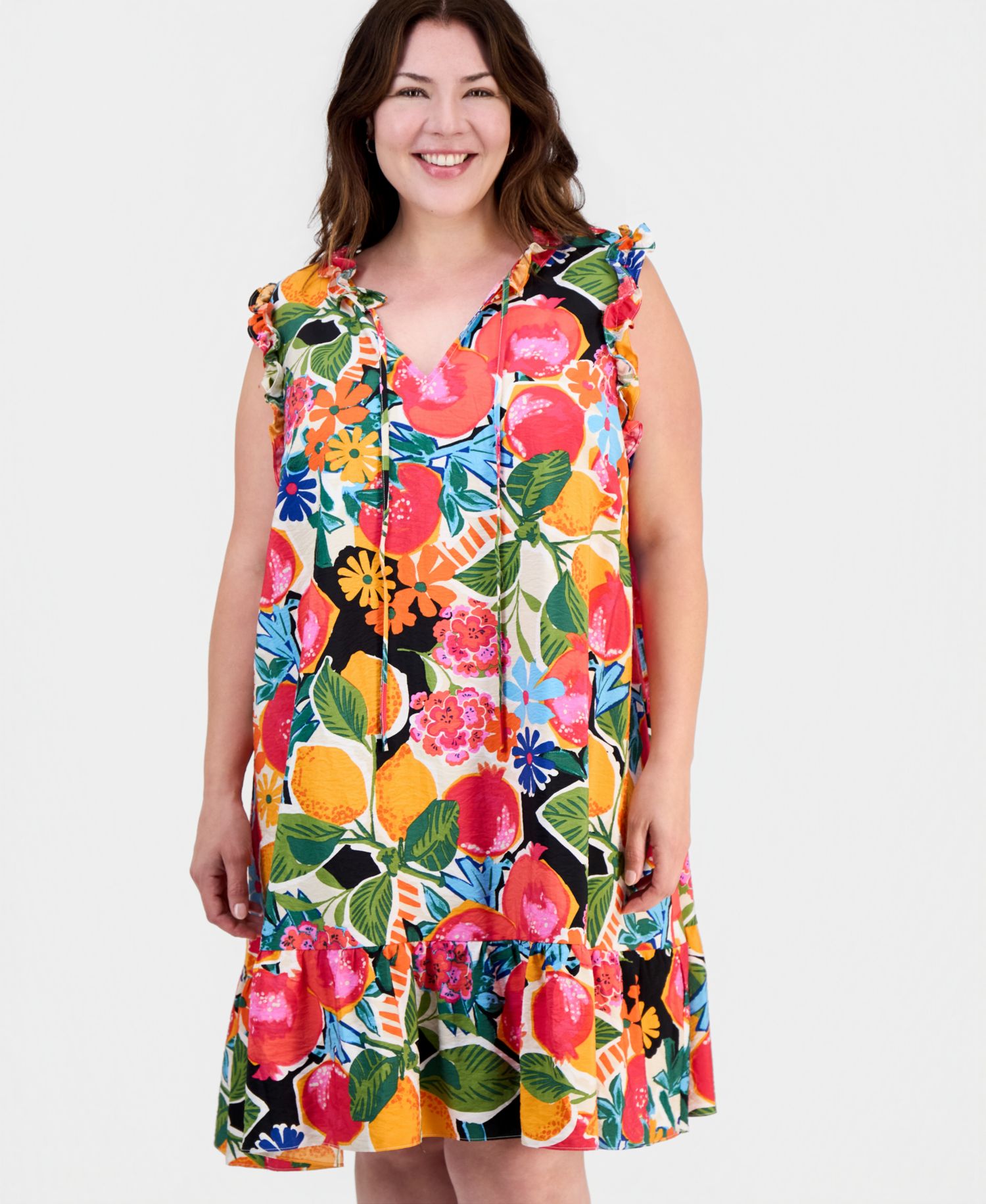 Plus Size Ruffled Tie-Neck Shift Dress