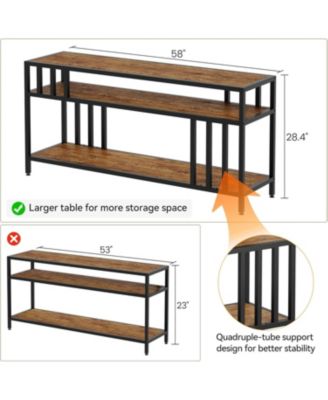 58" TV Stand for TVs up to 65", Entertainment Console with Storage Shelves, Quadruple-Tube Support, Living Room