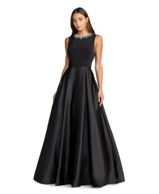 Women's Pearl-Embellished High-Neck Sleeveless A-Line Evening Gown