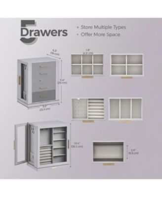 Rotating Jewelry Organizer 5 Drawers Glass Window Dustproof Moisture Resistant