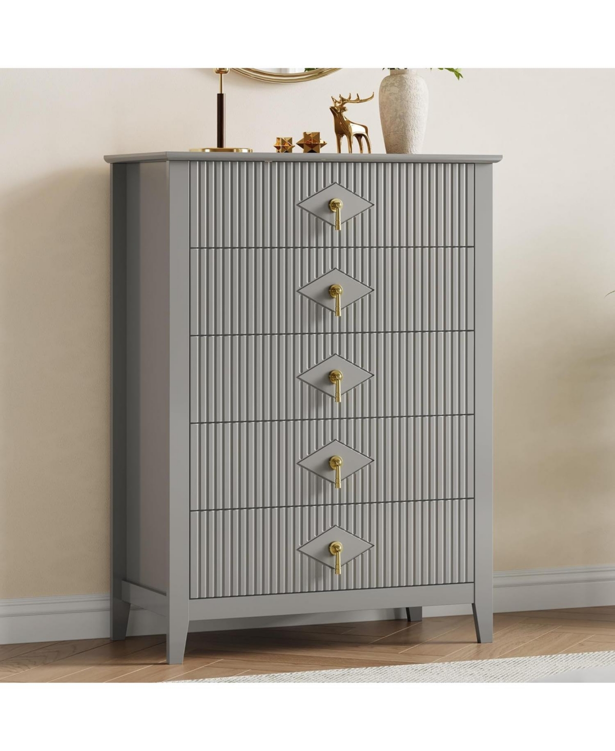 gaomon Fluted 5-Drawer Dresser, 42.9" Tall Modern Chest, Wooden Organizer for Bedroom, Living, Hallway