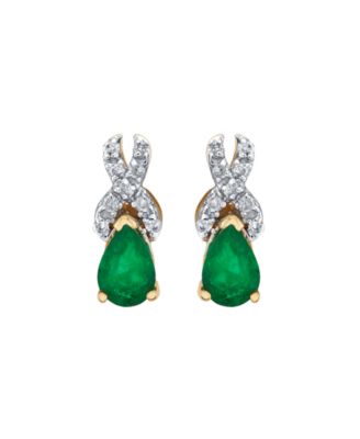 Emerald (3/4 ct. t.w.) and Diamond (1/8 ct. t.w.) Drop Earrings in 14k Yellow Gold
