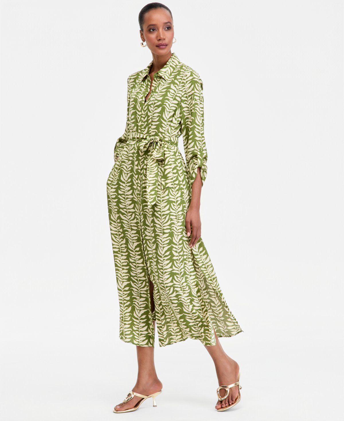 Women's Printed Button-Front Maxi Dress
