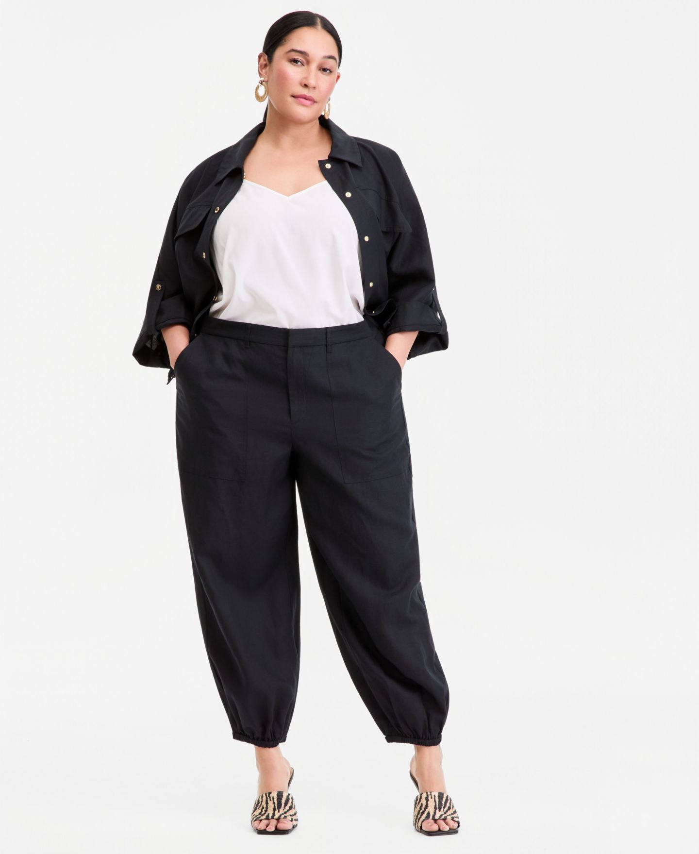 Женские брюки I.N.C. International Concepts Plus Size High-Rise Balloon-Leg, цвет: Глубокий чёрный — фото 1