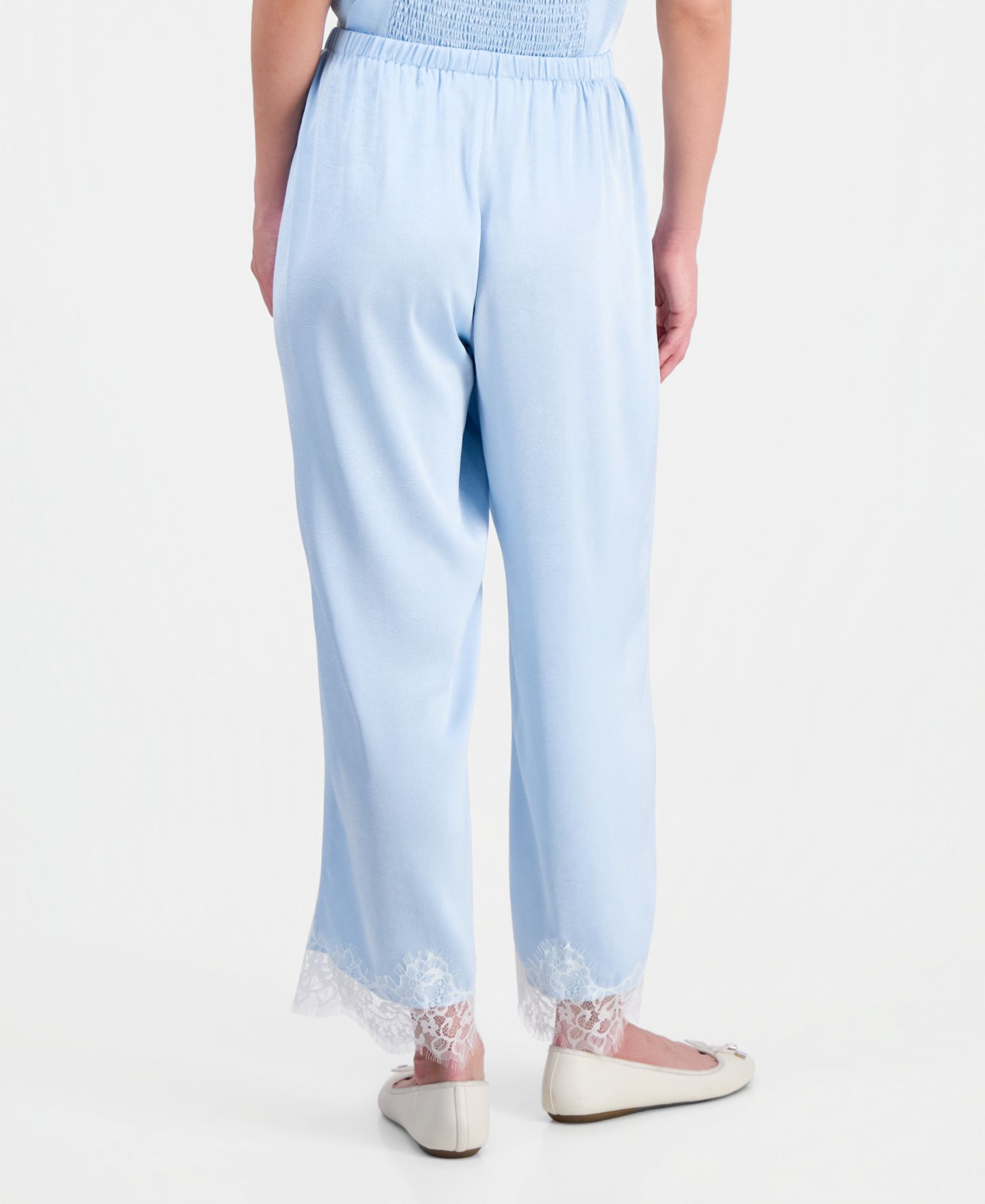 Petite Satin Lace-Trim Ankle Pants