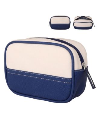 Medium Rectangular Dopp Kit for Travel, Striped Canvas Toiletry Bag with Top Zip