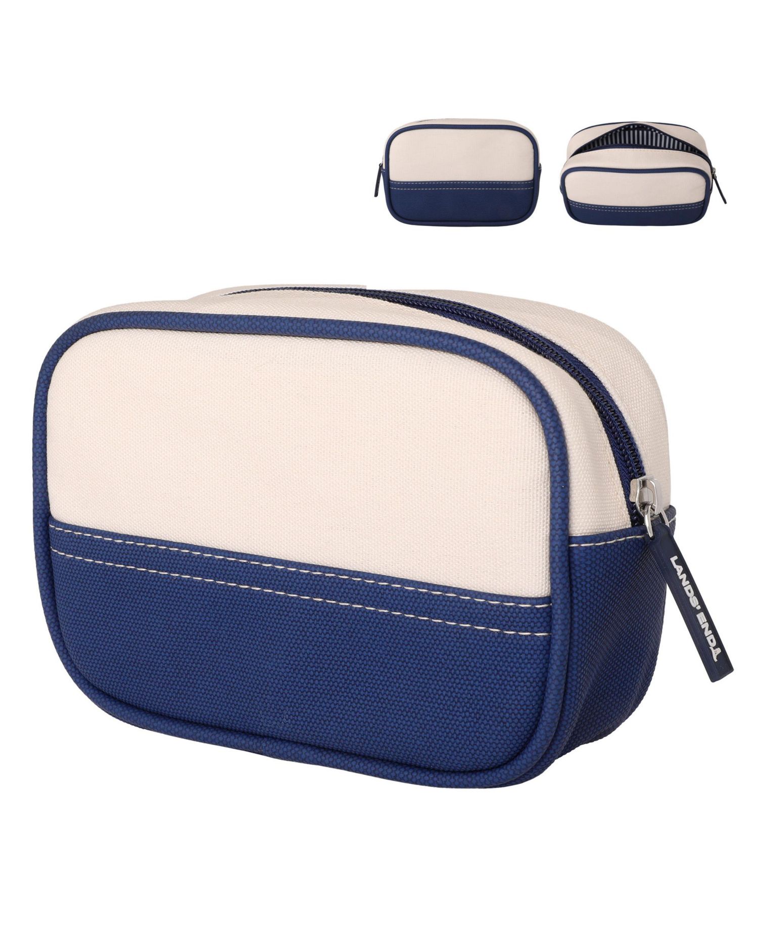 Medium Rectangular Dopp Kit for Travel, Striped Canvas Toiletry Bag with Top Zip