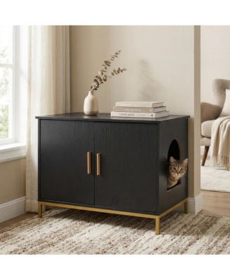 Zeus and Ruta 27.6 in. Hidden Cat Litter Box Enclosure with Metal Legs and Handle Modern Furniture for Bedroom Living Room