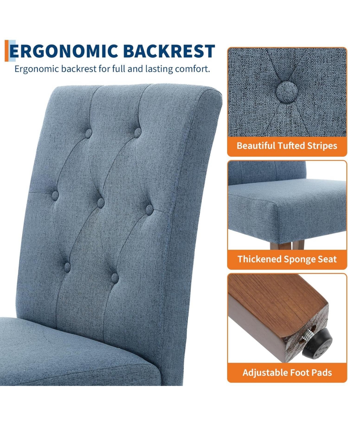 gaomon Parsons Button Tufted Dining Chairs Set of 2, Upholstered Fabric Kitchen with Wood Legs and Padded Seats, Living Room Furniture